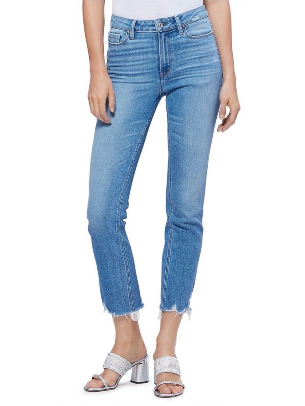 PAIGE Cindy Mel Destroyed Hem High Rise Straight Jeans Size 26